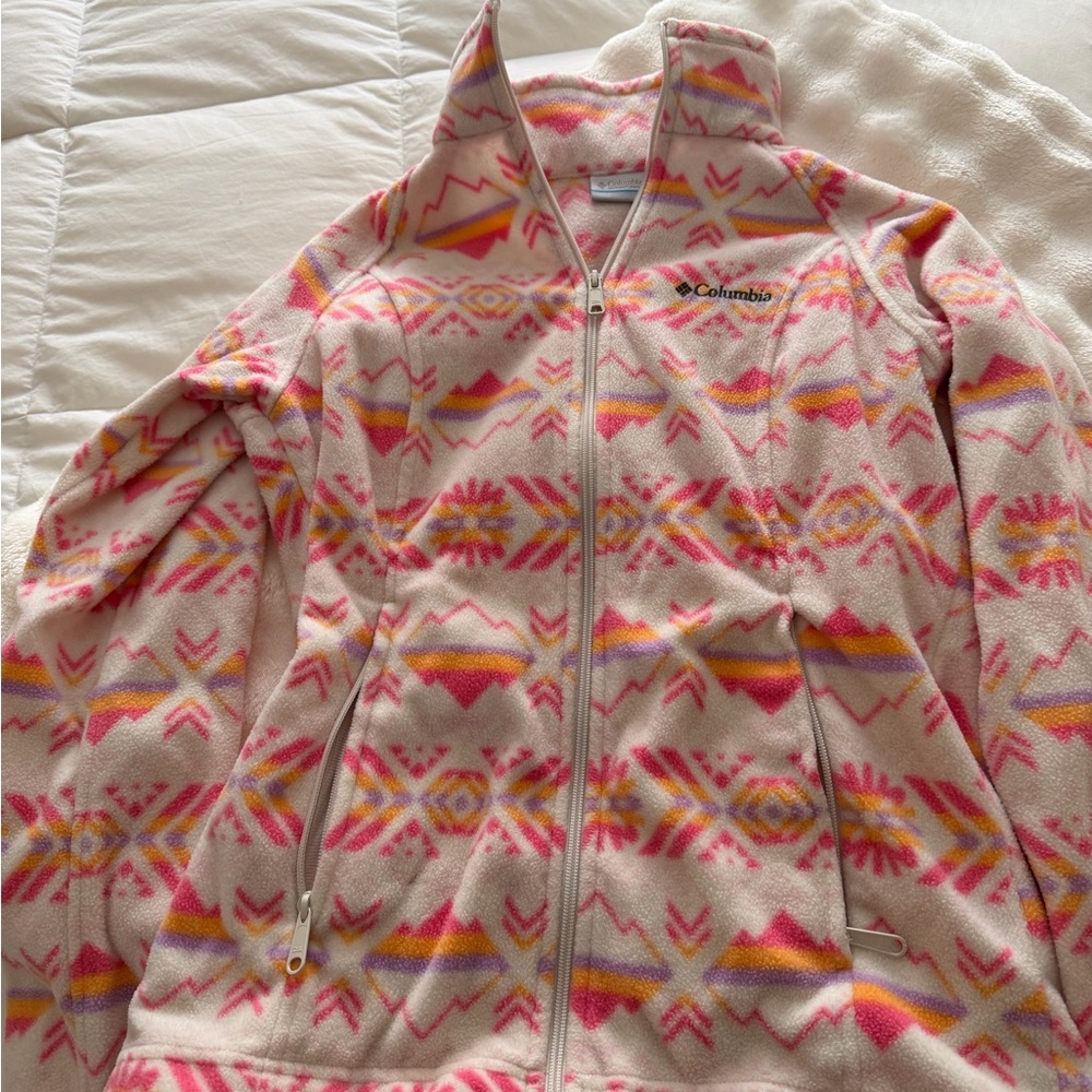 Columbia Fleece Jacket with Pink and Yellow Accents